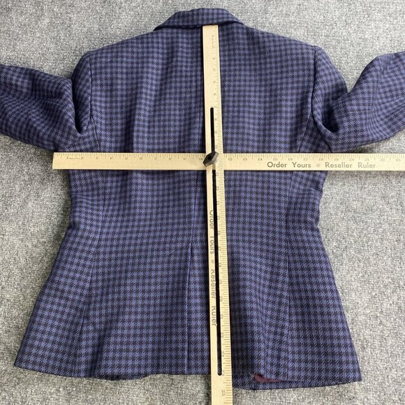 VTG Rene Rowan Saville Jacket Women's 8P Blue Houndstooth Worsted Wool Distress - Picture 15 of 16
